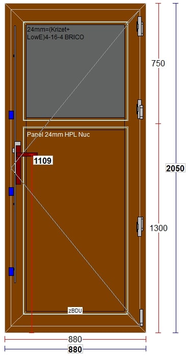 Usa termopan PVC interior/exterior, batanta, cu geam, 6 C, maro, dreapta, simpla deschidere, 88 x 205 cm  Extruplast