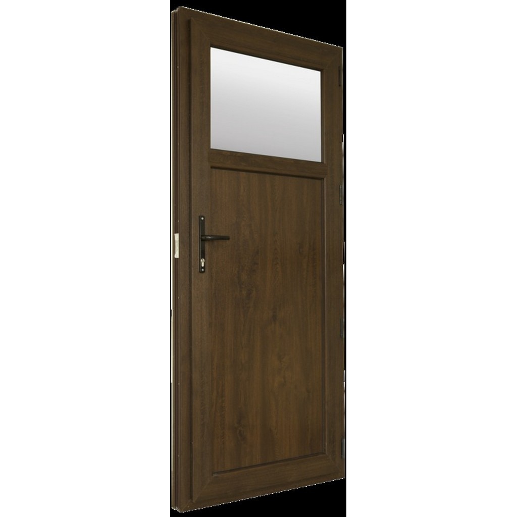 Usa termopan PVC interior/exterior, batanta, cu geam, 6 C, maro, stanga, simpla deschidere, 88 x 205 cm  Extruplast