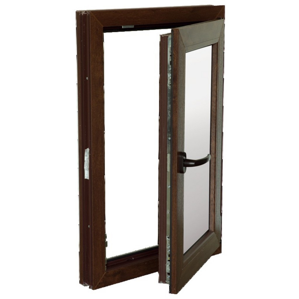 Fereastra termopan PVC, geam Clar + Low-E, nuc, 6 camere, 56 x 86 cm, stanga, dubla deschidere, oscilobatanta  Extruplast