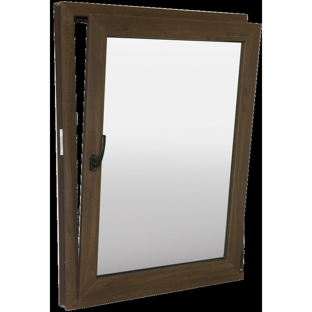 Fereastra termopan PVC, geam Clar + Low-E, nuc, 6 camere, 86 x 116 cm, stanga, dubla deschidere, oscilobatanta  Extruplast