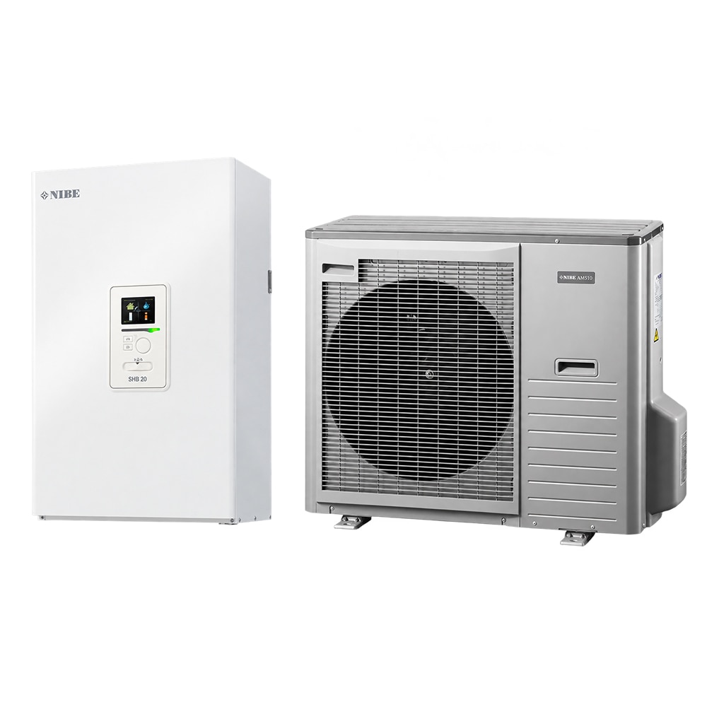 Pachet pompa de caldura aer-apa NIBE Split AMS 20-10 + SHB 20-12 EM, 11.5 kW, Wi-Fi, puffer 100 L, kit scurgere condens