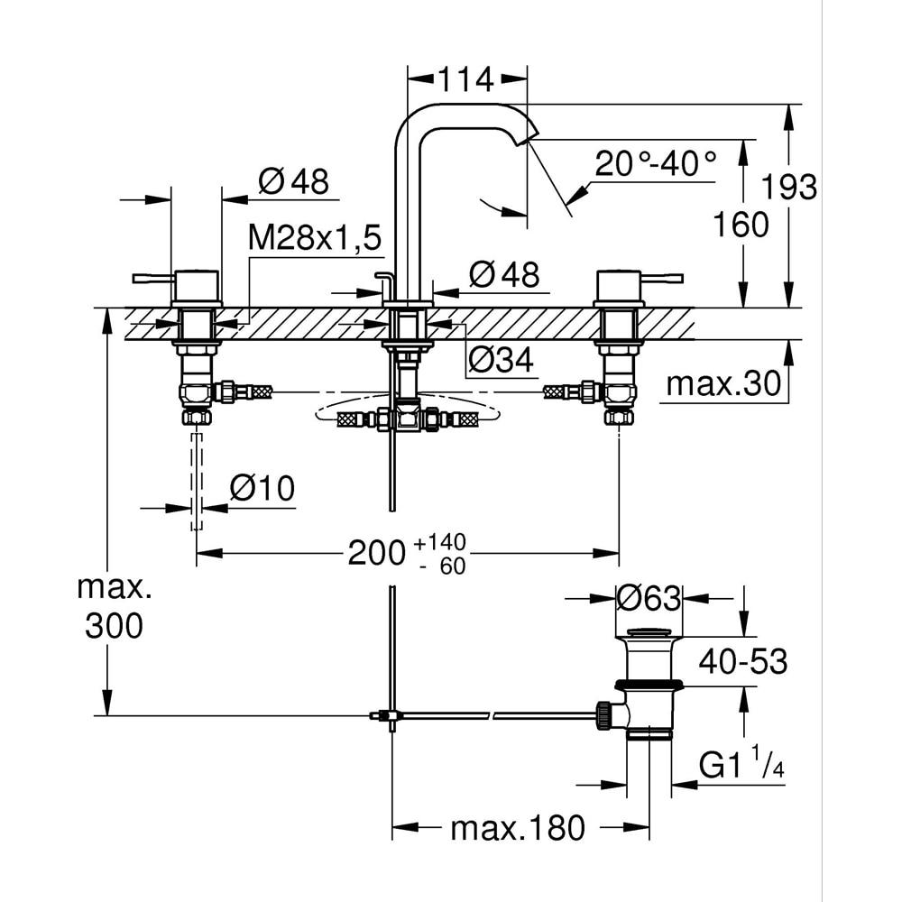 Baterie lavoar GROHE Essence 20296DL1, marimea M, alama, cupru