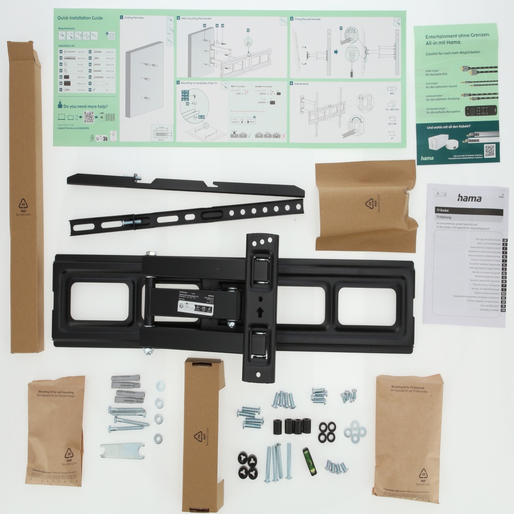 Suport TV perete HAMA 220910, reglabil, 39-75", 40kg, negru