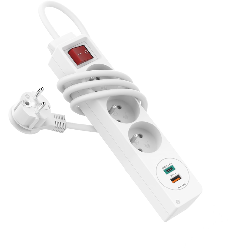 Prelungitor HAMA 223185, 3 prize, USB-C/A, 1.4m, alb