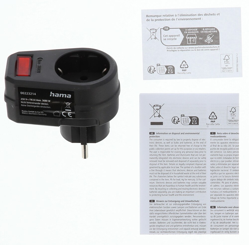 Adaptor priza HAMA 223214, 30W, comutator, negru