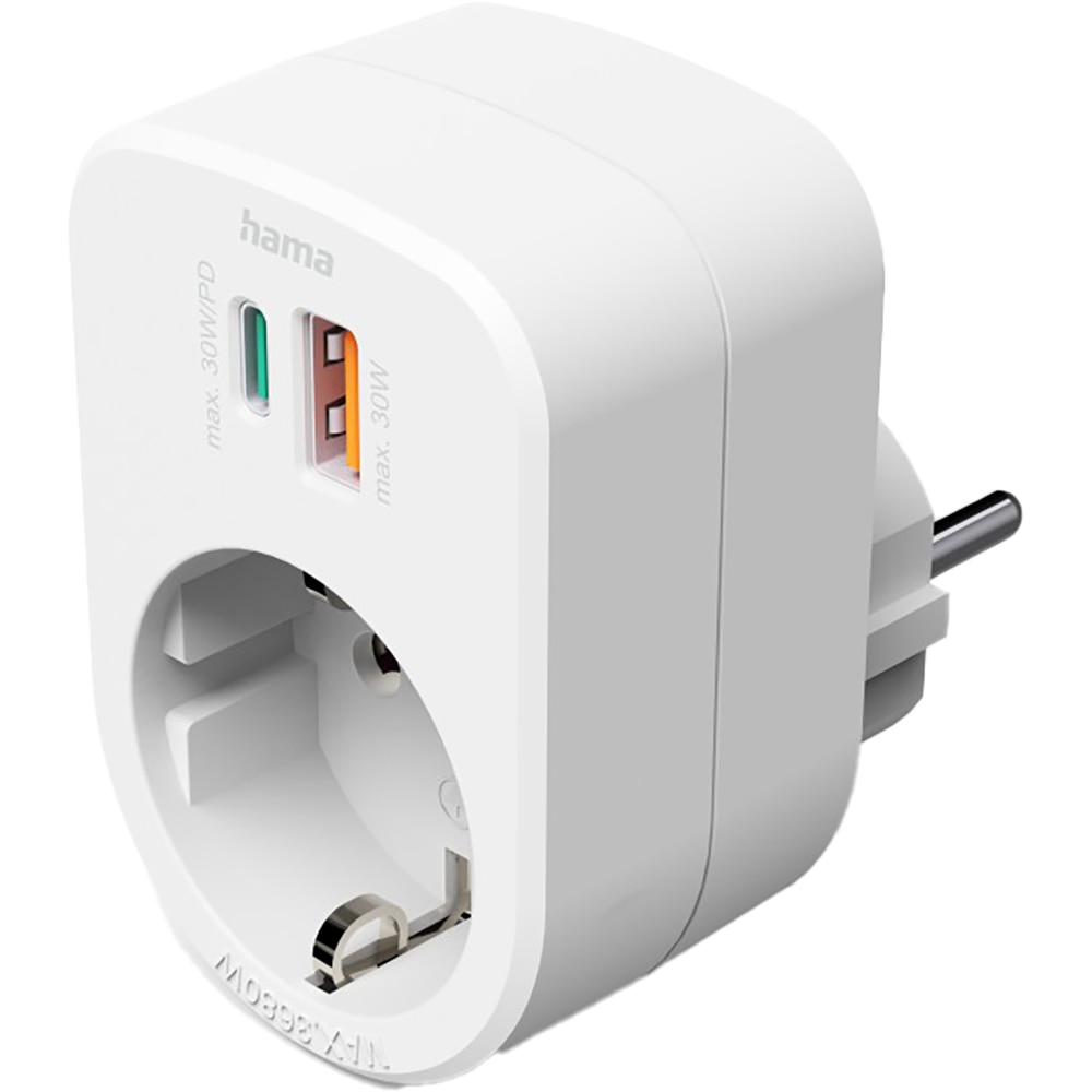 Adaptor priza HAMA 223343, 30W, USB-C/A, alb