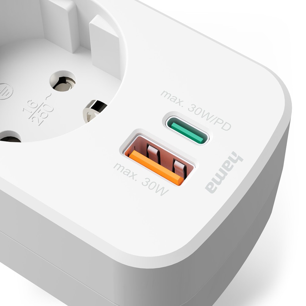 Adaptor priza HAMA 223343, 30W, USB-C/A, alb