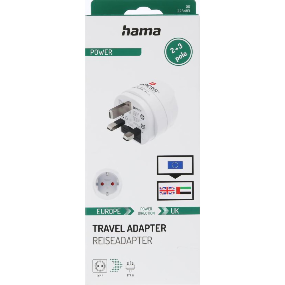 Adaptor priza HAMA 223483, 3250W, 100-250V, EU - UK, alb