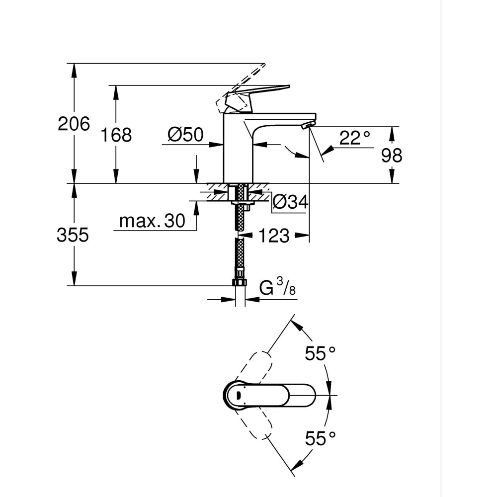 Baterie lavoar GROHE Eurosmart Cosmopolitan 23327000, marimea M, alama, crom