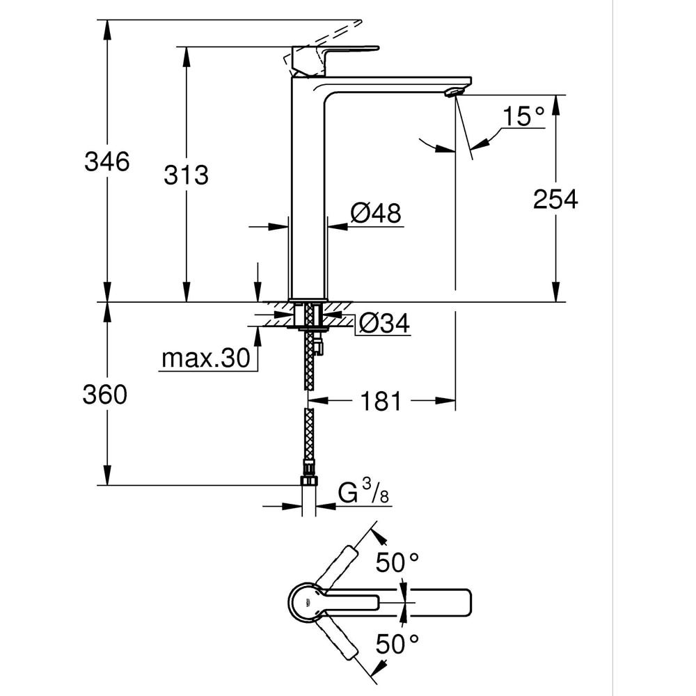 Baterie lavoar GROHE Lineare 23405GL1, marimea XL, alama, auriu