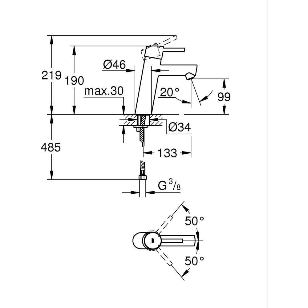 Baterie lavoar GROHE Concetto 23451001, marimea M, alama, crom