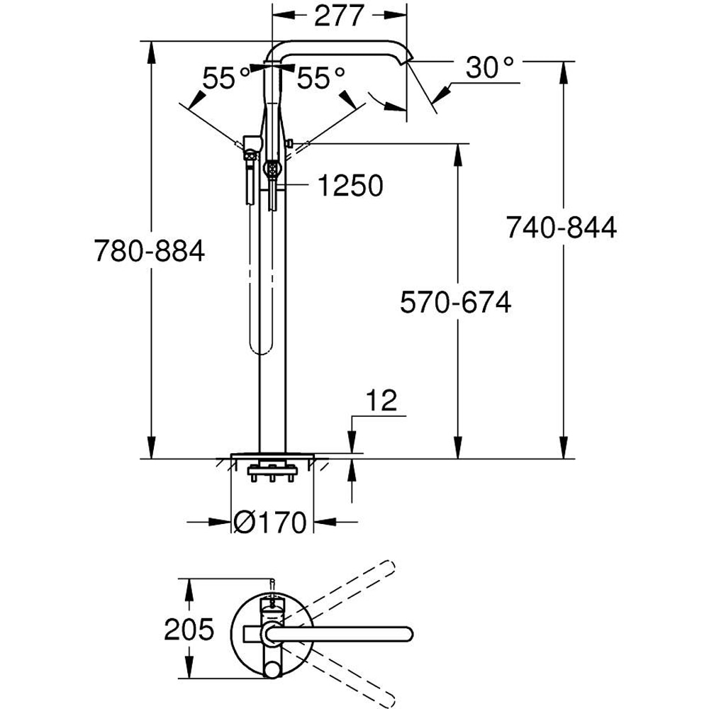 Baterie cada GROHE Essence 23491001, set dus, alama, crom