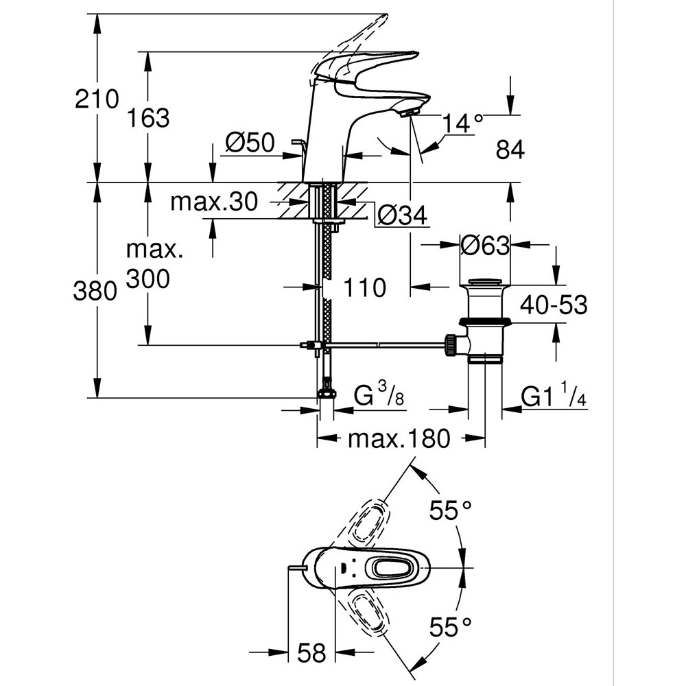 Baterie lavoar GROHE Eurostyle 23564003, alama, crom