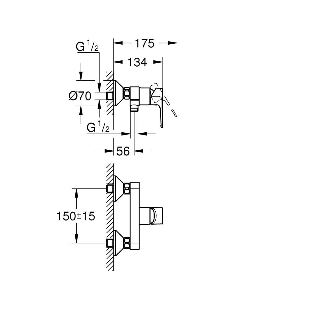 Baterie dus GROHE Bauloop 23634001, aparenta, alama, crom