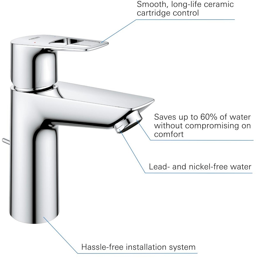 Baterie lavoar GROHE Bauloop 23885001, marimea M, alama, crom