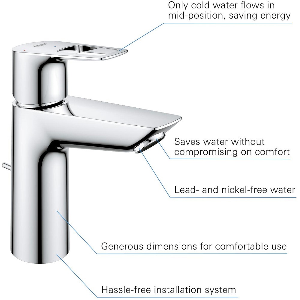 Baterie lavoar GROHE Bauloop 23887001, marimea M, alama, crom