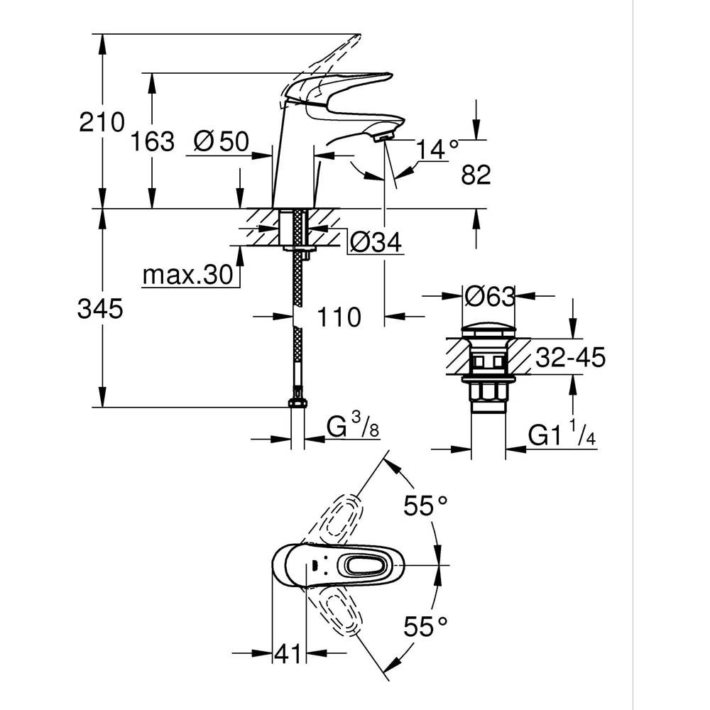 Baterie lavoar GROHE Eurostyle 23929003, marimea M, alama, crom