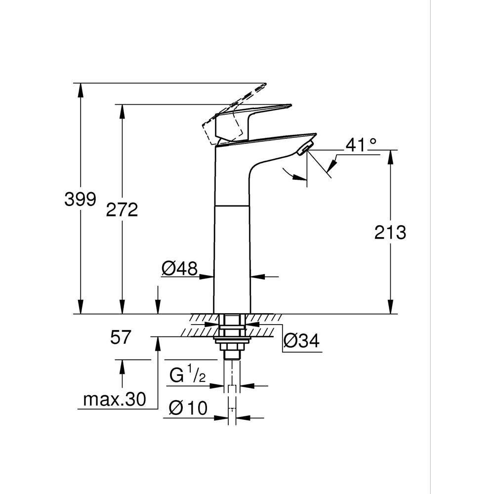 Baterie lavoar GROHE Bauloop 23962001, marimea XL, alama, crom