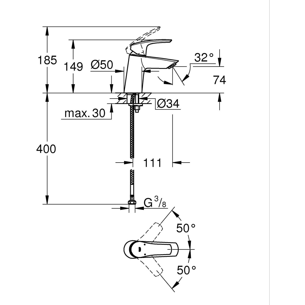 Baterie lavoar GROHE Eurosmart 23967003, alama, crom