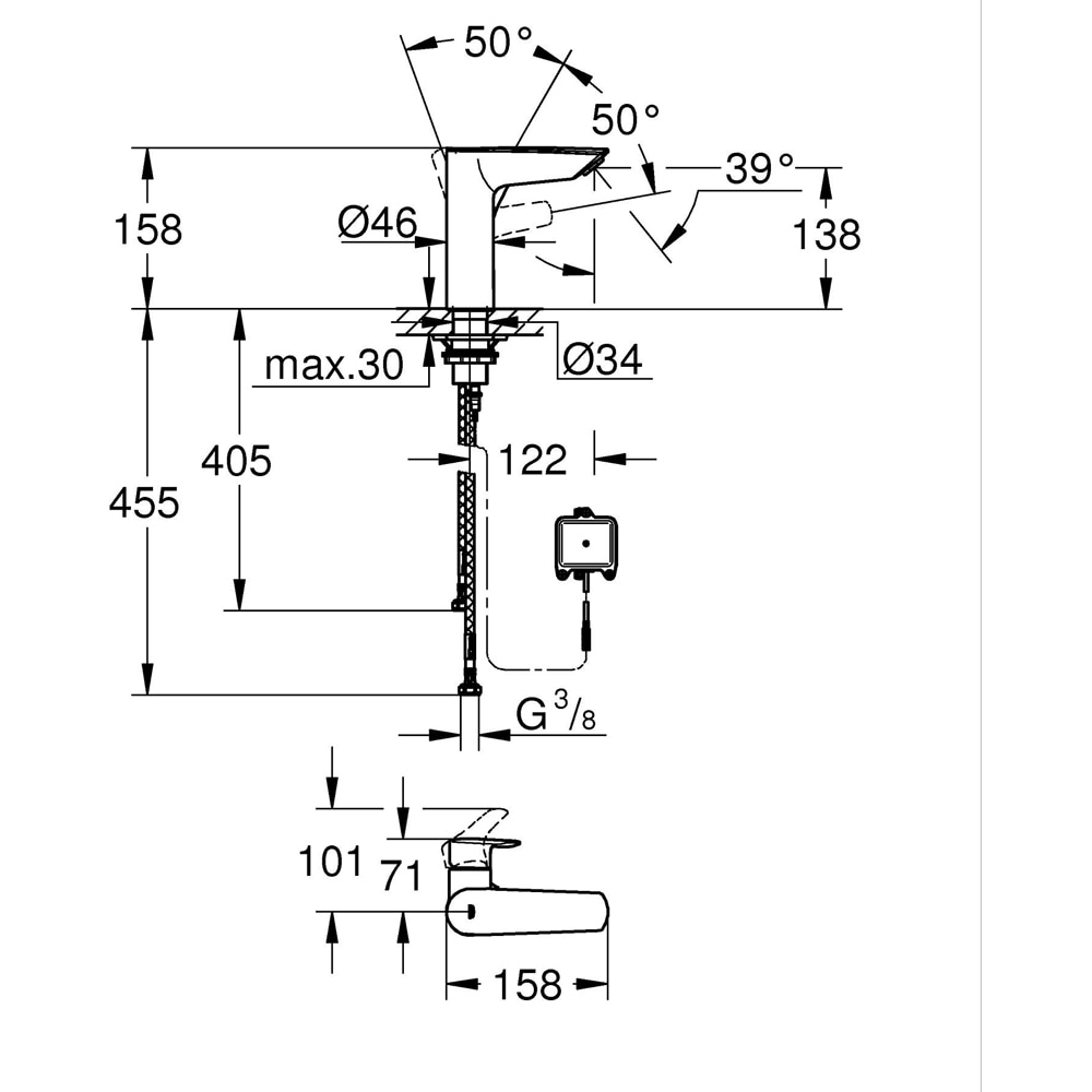 Baterie lavoar GROHE Eurosmart 23975003, marimea M, cu infrarosu, alama, crom