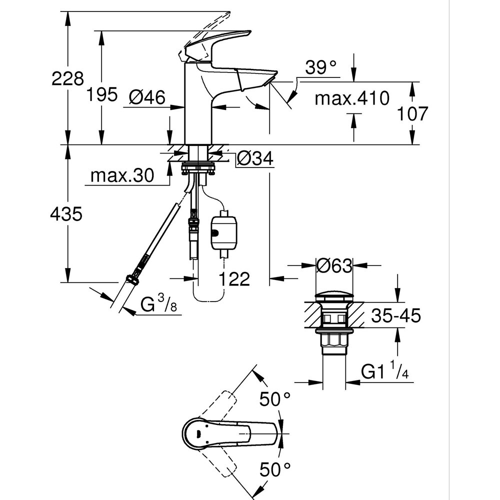 Baterie lavoar GROHE Eurosmart 23976003, marimea M, dus extractabil, alama, crom