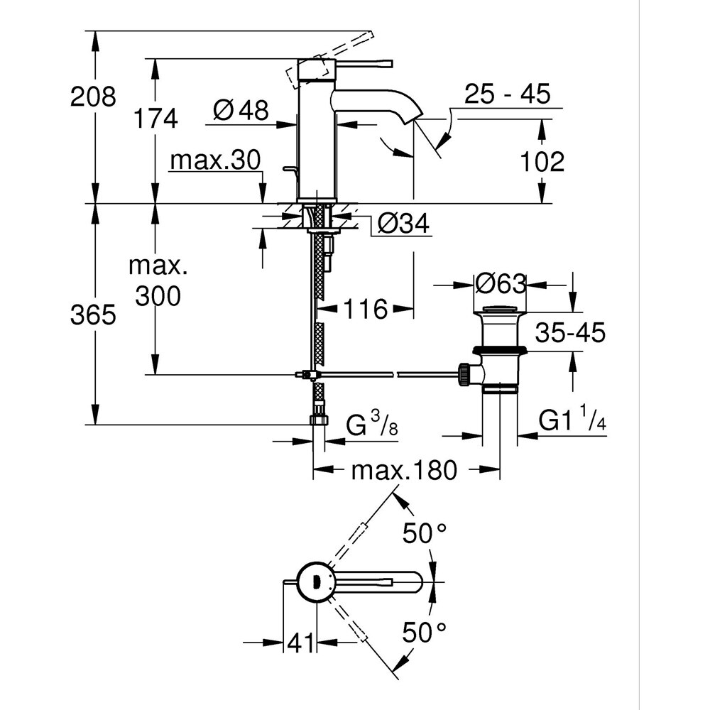 Baterie lavoar GROHE Essence 24171DA1, alama, cupru
