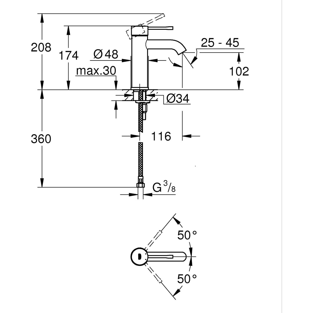 Baterie lavoar GROHE Essence 24172DA1, alama, cupru