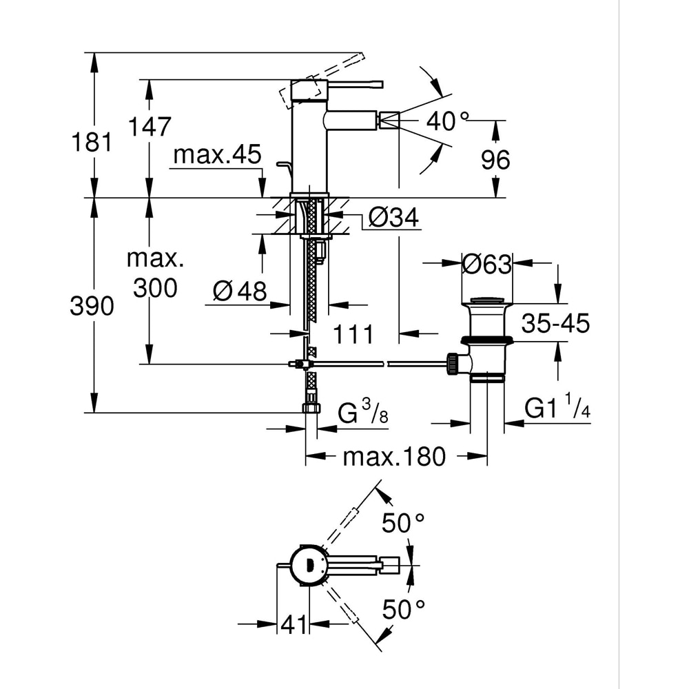 Baterie bideu GROHE Essence 24178001, marimea M, alama, crom