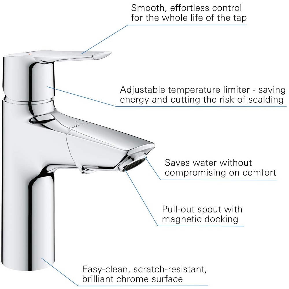 Baterie lavoar GROHE Start 24205003, marimea M, dus extractabil, alama, crom