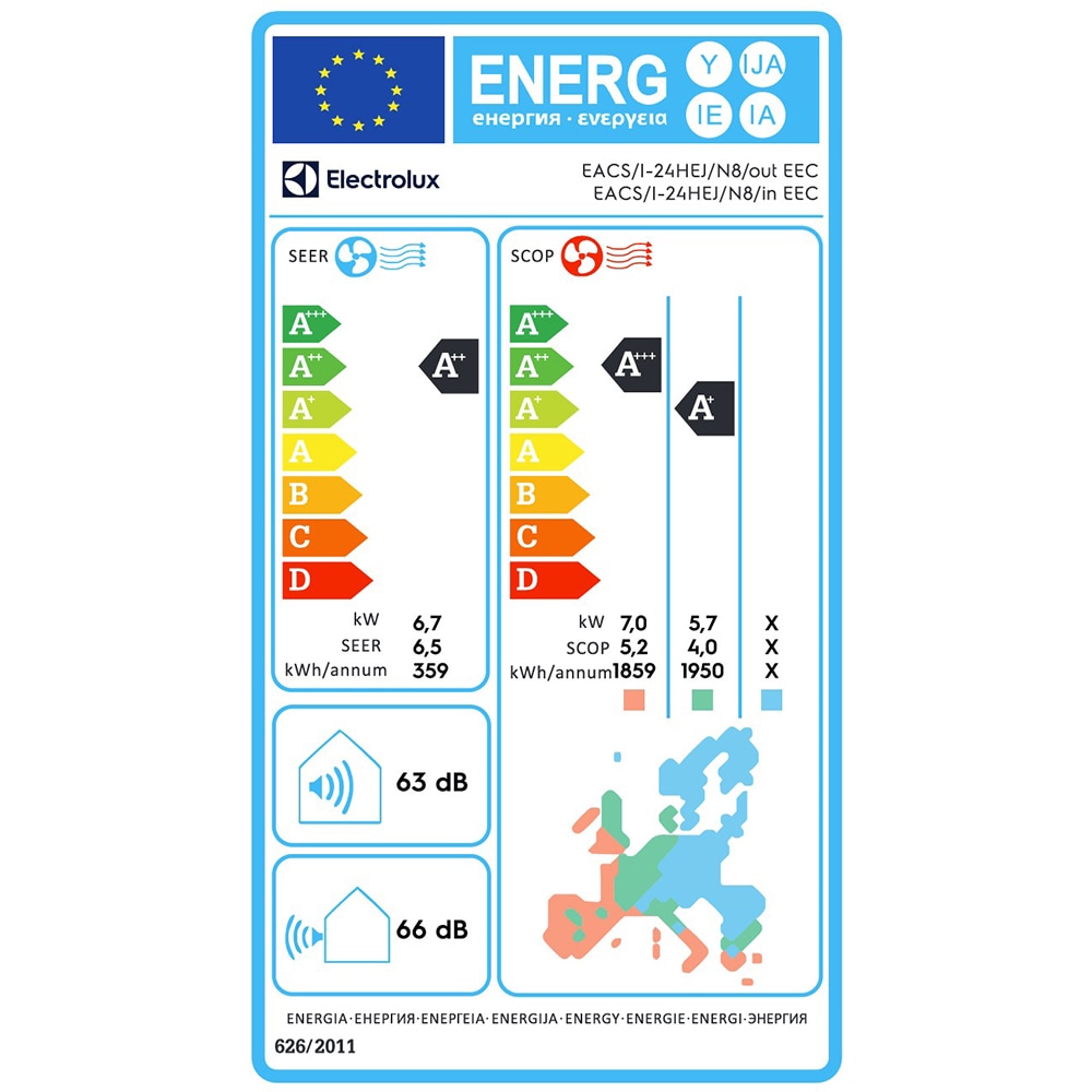 Aer conditionat ELECTROLUX EACS/I-24HEJ, 24000 BTU, A+++/A++, Wi-Fi, Functie Incalzire, Inverter, alb