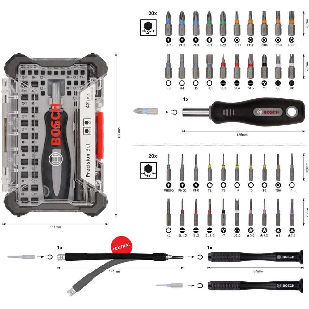 Set biti BOSCH, insurubare precizie, 43buc