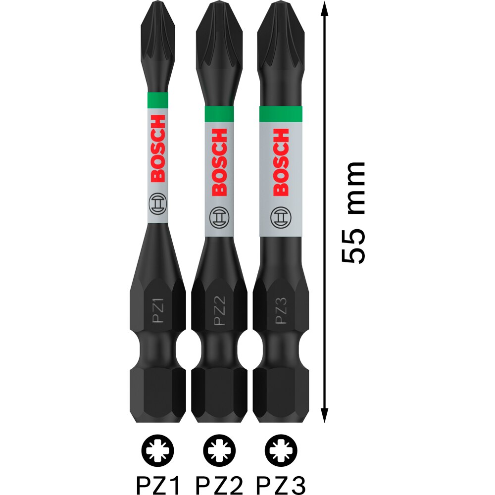 Set BOSCH PRO, 3 biti impact, 55mm, PZ1/2/3