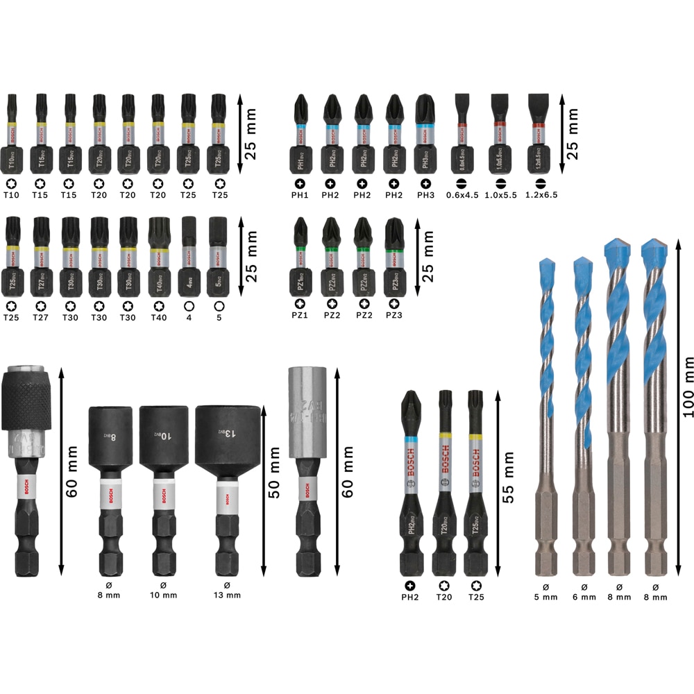 Set 40 accesorii BOSCH PRO, biti+ burghie multiconst