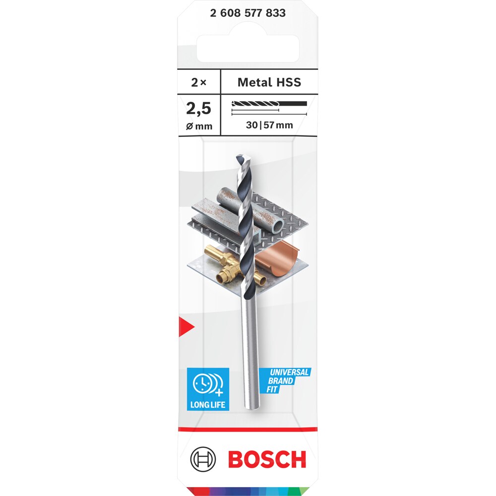 Burghiu metal BOSCH, HSS pointteq 2, 5 mm, CYL, 2buc
