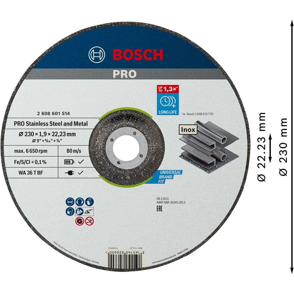Disc taiere BOSCH PRO, inox/metal, 230 x 1, 9 x 22, 23 mm