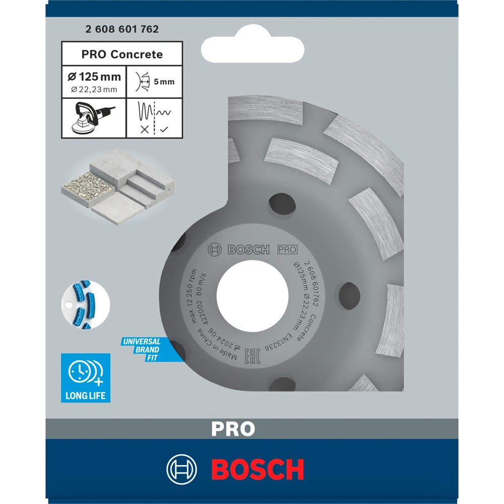 Disc diamantat oala BOSCH PRO, beton, 125 x 22.2 x 5 mm