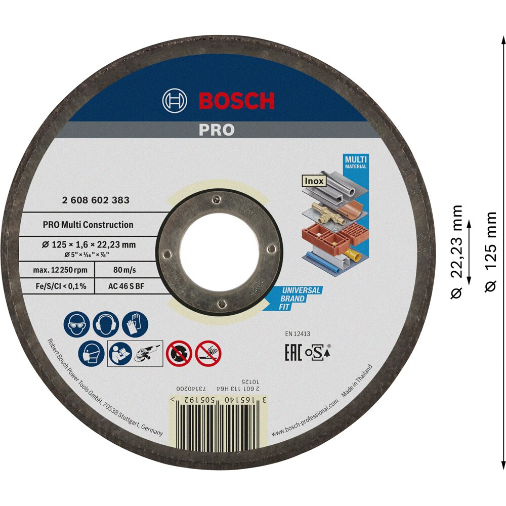 Disc taiere BOSCH PRO, multimaterial, 125 x 22.2 x 1.6 mm