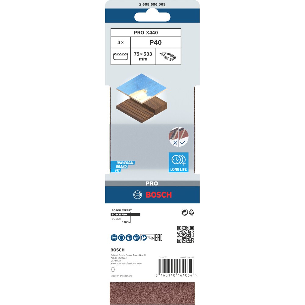 Banda abraziva BOSCH PRO, X440, 75 x 533mm, G40, 3buc