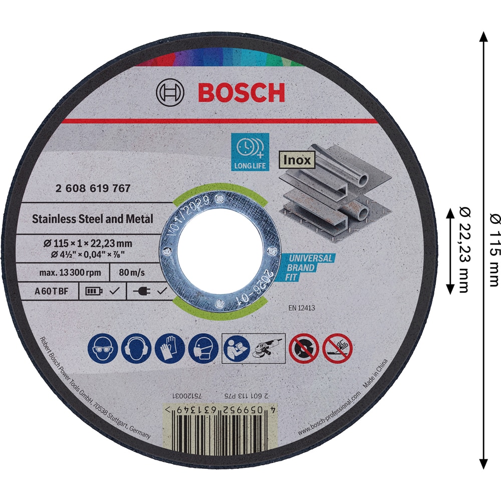 Disc taiere standard for metal, 115 x 1 x 22.23mm