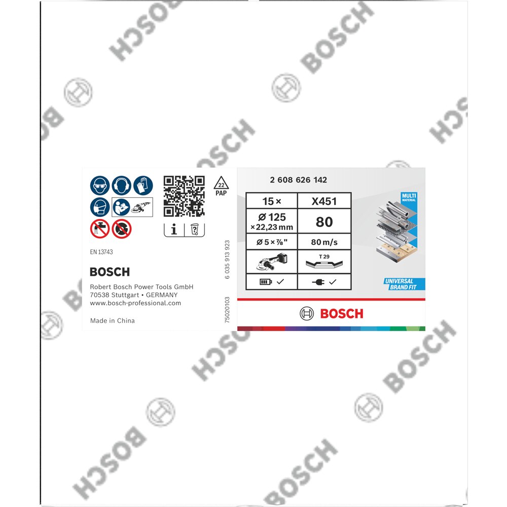 Disc lamelar BOSCH, X451, multi, 125 x 22.2 mm, P80
