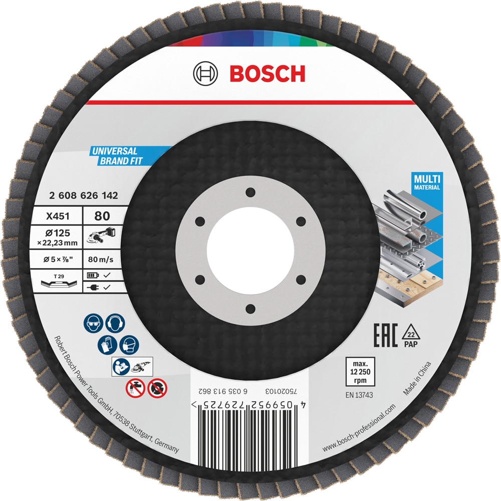 Disc lamelar BOSCH, X451, multi, 125 x 22.2 mm, P80