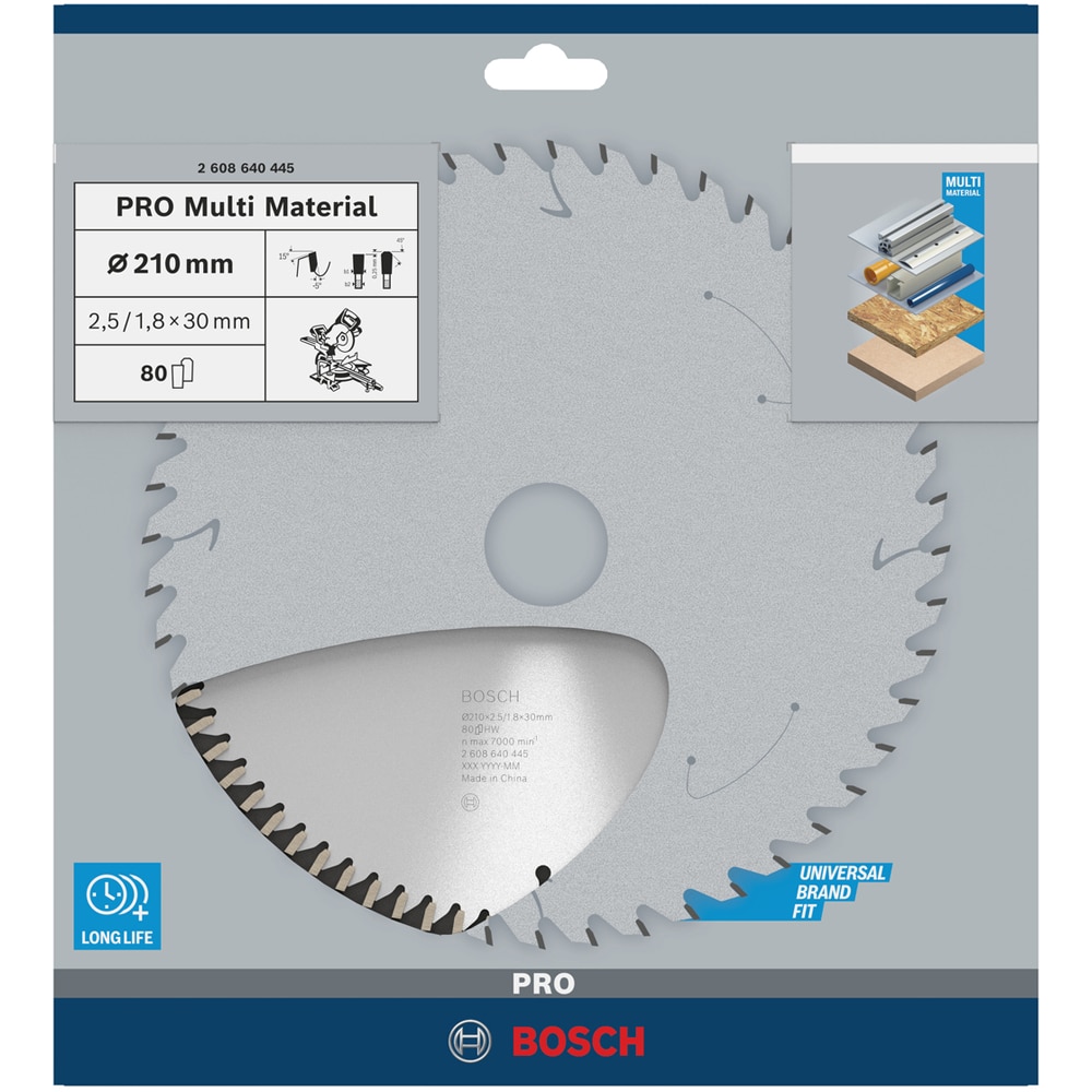 Panza circular BOSCH PRO, multimat, 210 x 30 x 2.5 mm, T80