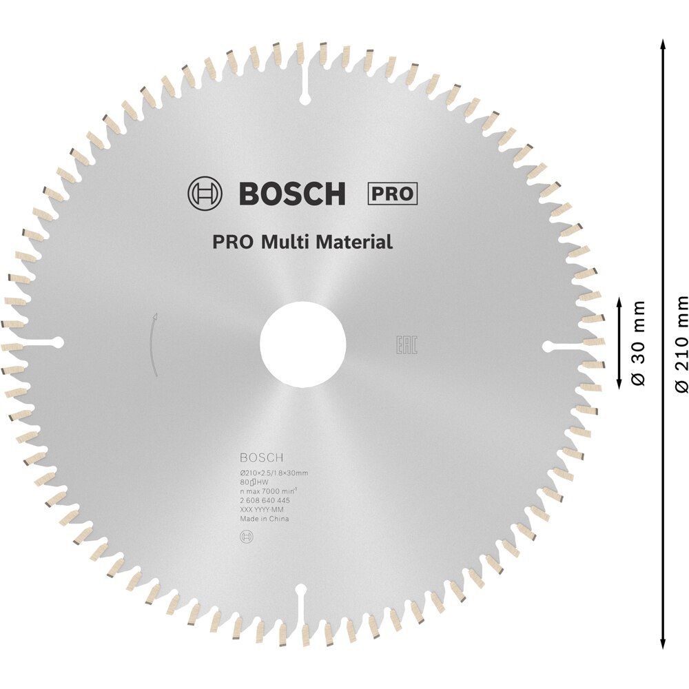 Panza circular BOSCH PRO, multimat, 210 x 30 x 2.5 mm, T80