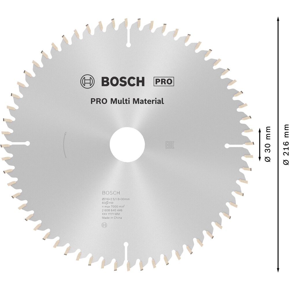 Panza circular BOSCH PRO, multimat, 216 x 30 x 2.5 mm, T60
