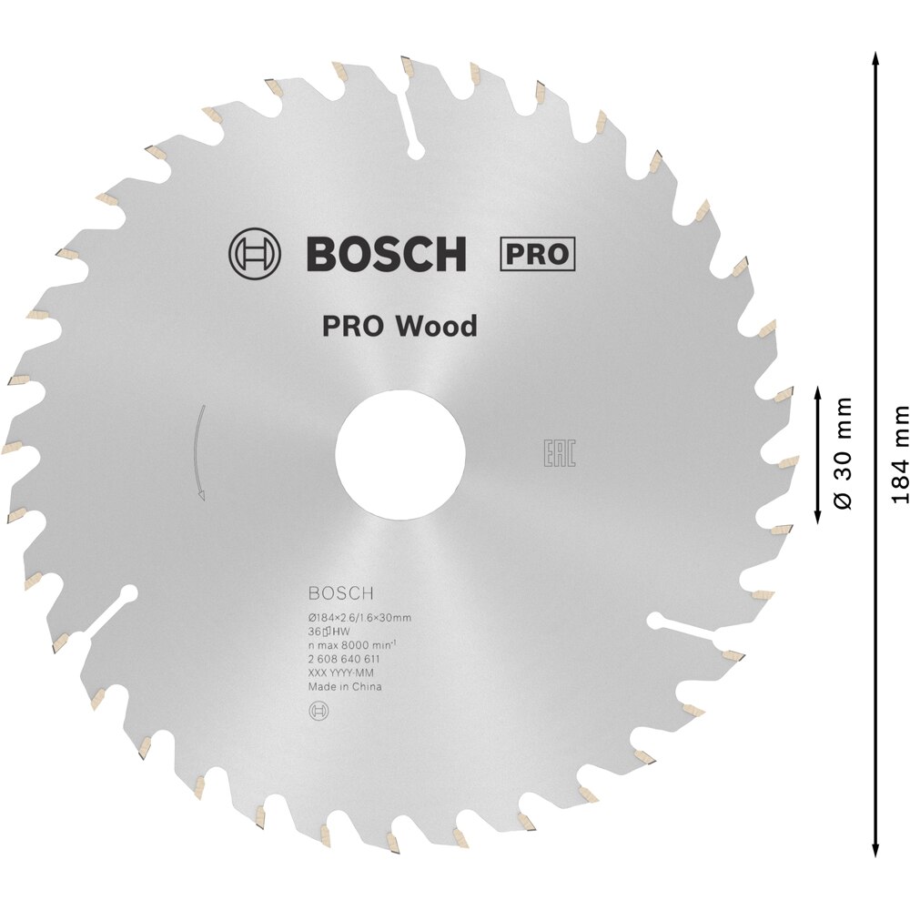 Panza circular BOSCH PRO, wood, 184 x 30, T36
