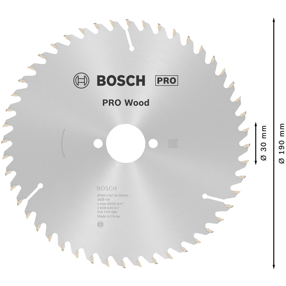 Panza circular Lemn BOSCH PROFESSIONAL, WOOD 190x30x2.6mm T48