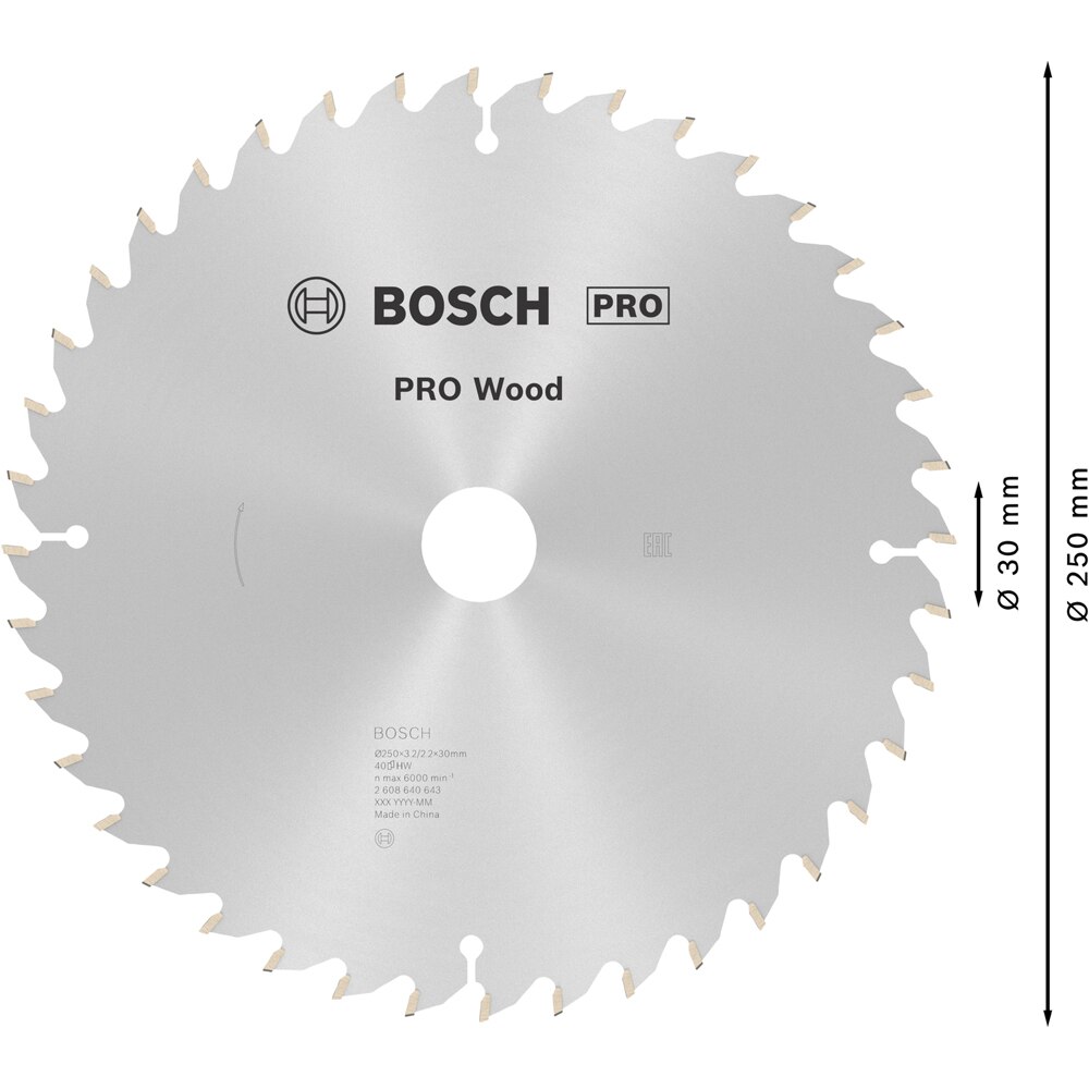 Panza circular BOSCH PRO, wood, 250 x 30, T40