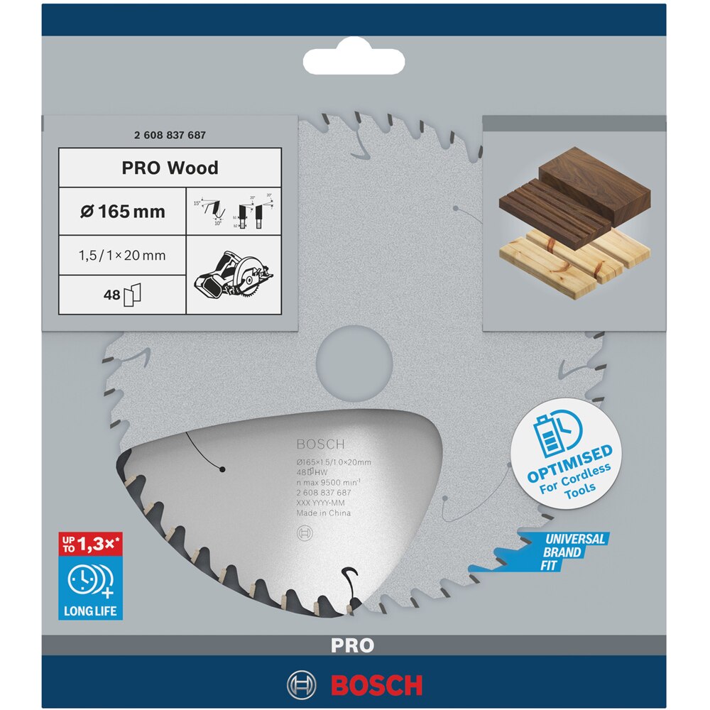 Panza circular BOSCH PRO, wood, 165 x 20 x 1.5 mm, T48