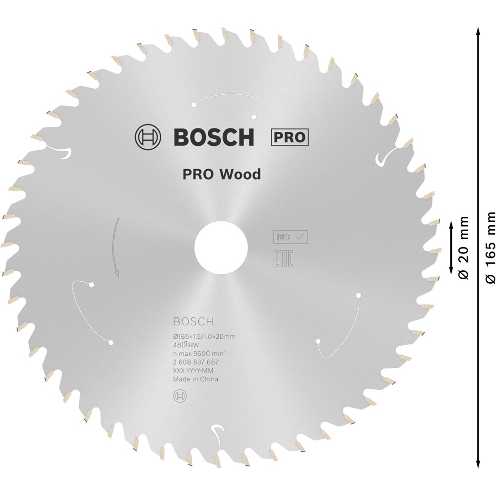 Panza circular BOSCH PRO, wood, 165 x 20 x 1.5 mm, T48