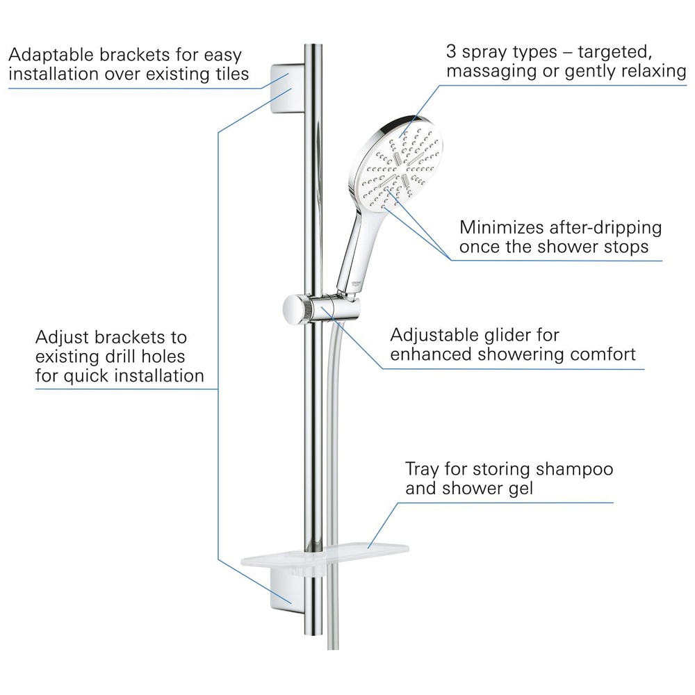 Coloana dus GROHE Rainshower SmartActive 130 26577LS0, 3 functii, etajera, crom